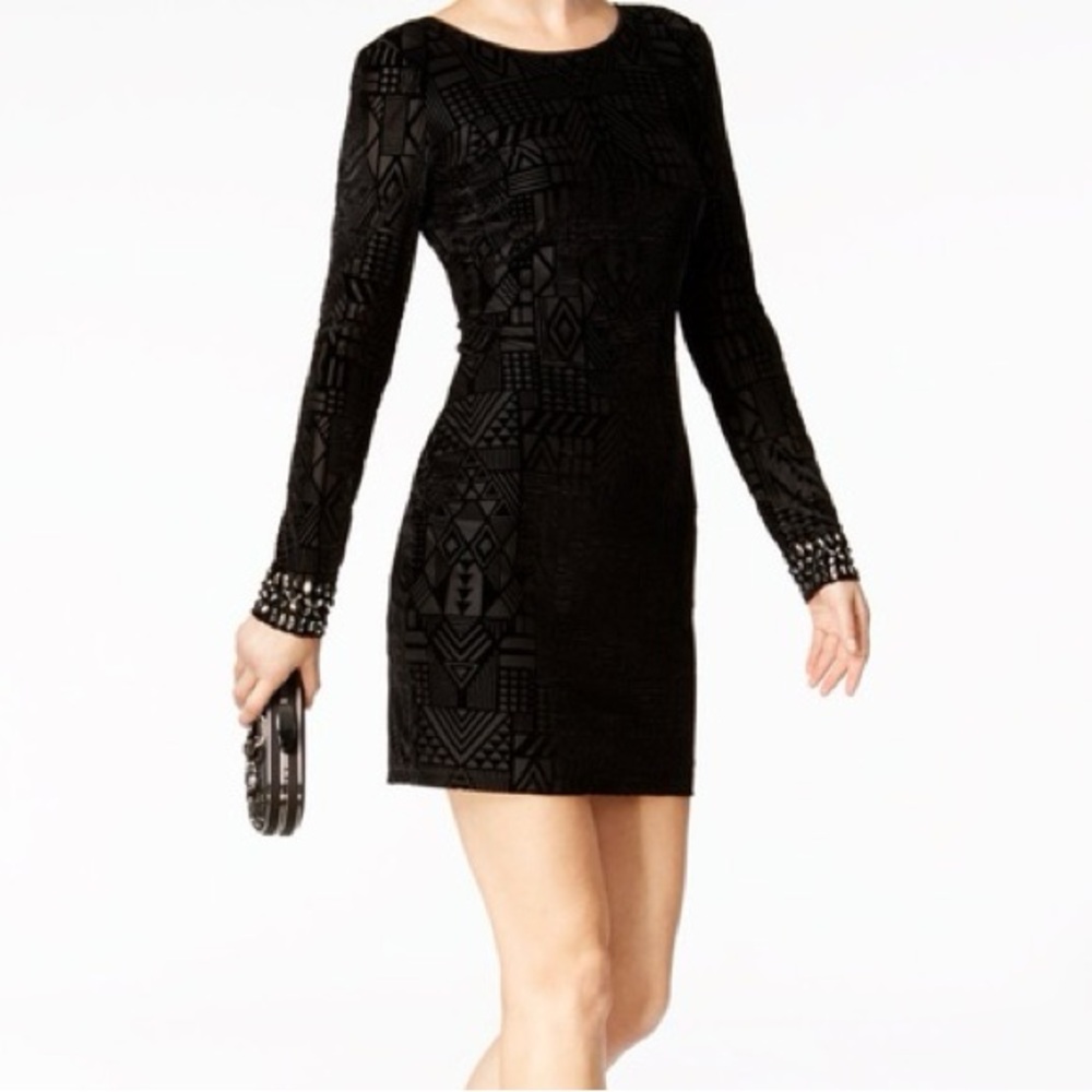 GUESS Velvet Flocked Geo-Pattern Sheath Dress